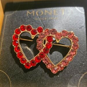 Monet Red and Pink Heart Brooch